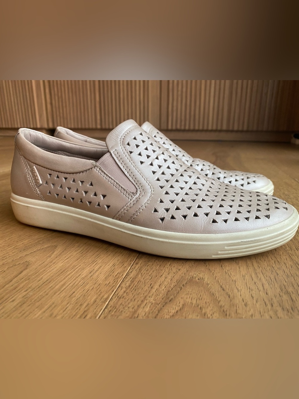 Ecco Slip-On Perforated Leather Sneakers in Light Pink - Picture 2 of 5
